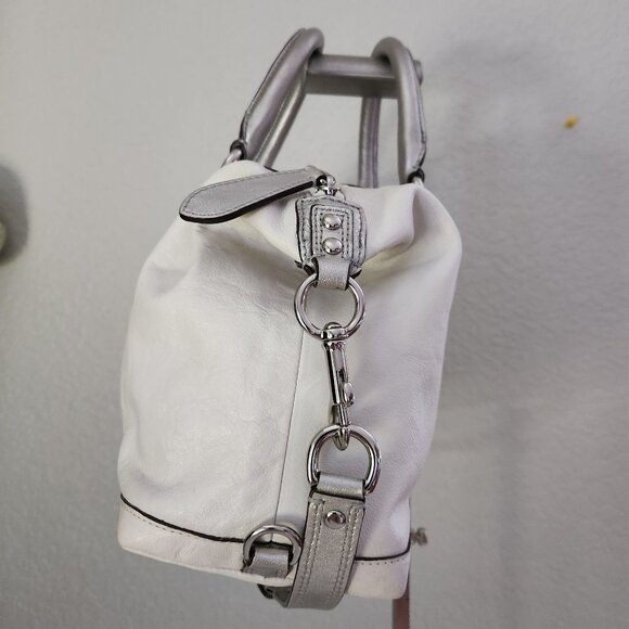 Coach Ashley White & Silver Leather Convertible Shoulder Bag Purse - Picture 8 of 17
